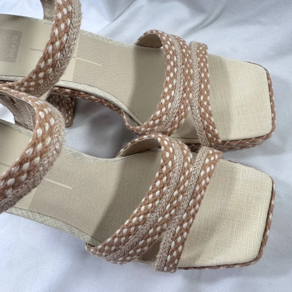 Dolce Vita Arnela‎ Natural Woven Platform Block Heel Ankle Strap Sandals Size 11